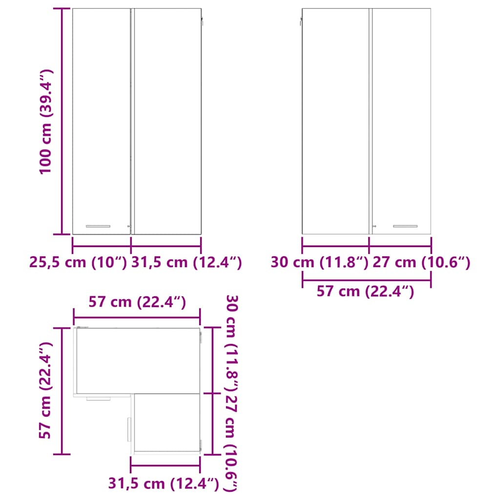 Hanging Corner Cabinet with Storage White 57 X 57 X 100 Cm Engineered Wood