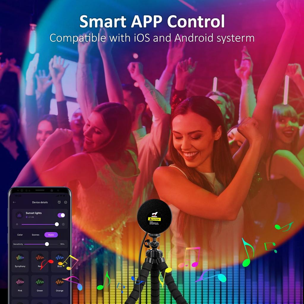 Cpeelsdo Sonnenuntergangslampe Projektor - Mehrfarbig wechselnde LED-Projektionslichter mit App-Steuerung für Schlafzimmer, Fotografie, Party, TikTok Live, Raumdeko