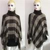 European and American High Neck Plaid Cape - Batwing Sleeve Knitted Pullover Shawl for Women
