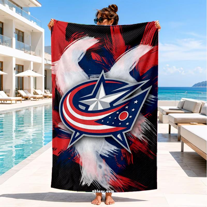 Columbus Blue Jackets Heart Beach Towel, Super Soft Microfiber, Perfect Gift for Her/Him, Birthday, for Pool, Beach, Travel, Decor Beach Party