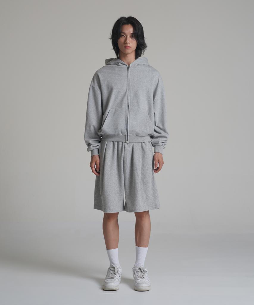 Noming Loose Fit Cropped Easy 2-Way Zip-Up Hoodie - Gray