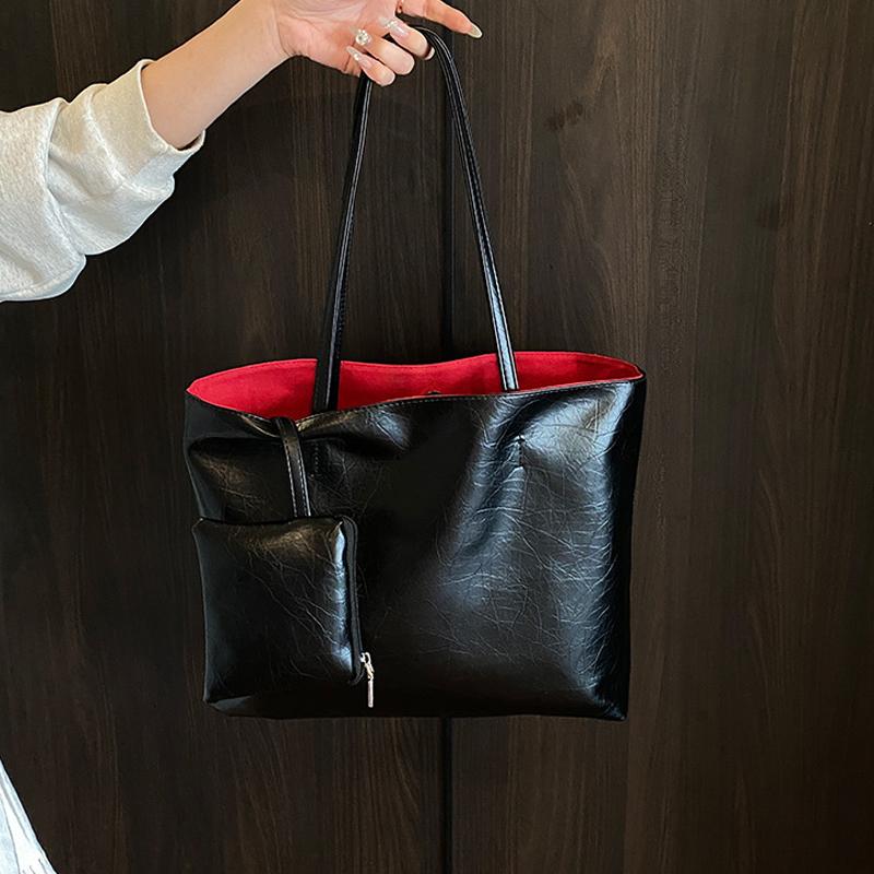 PU Leather Silver Women's Shoulder Bag Simple Design High End Work Commuter Bag Large Capacity Tote Bag with Purse CLE