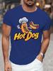 Cartoon Chef Hot Dog Character Letter Graphic Unisexs Cotton Crew Neck Tee Short Sleeve Loose Casual Daily Street Male Wear Top