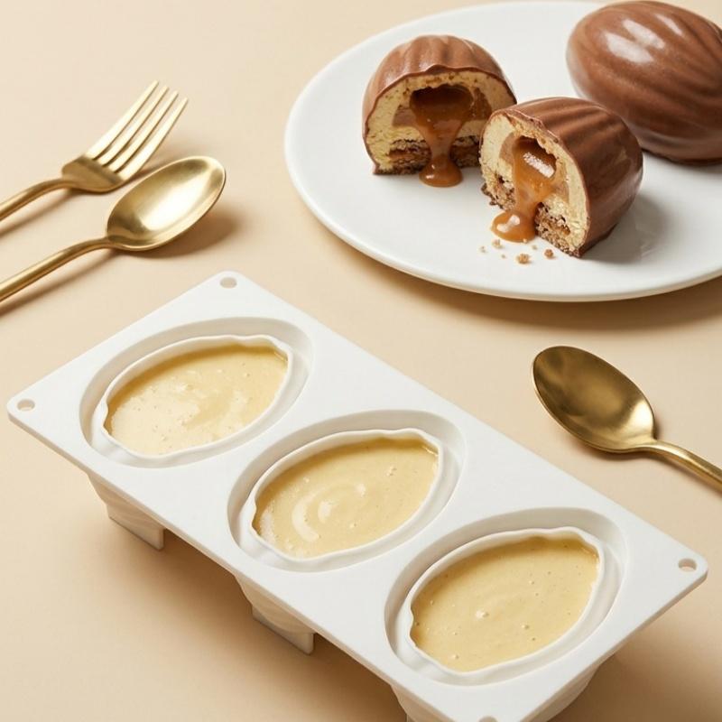 New 3-Cell Almond Design Silicone Chocolate Mold French Mousse Cake Mould Dessert Baking Tools Kitchen Silicone Bakeware