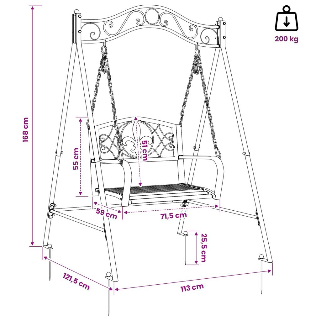 Swing Bench Steel 113 x 121.5 x 168 cm Antique White