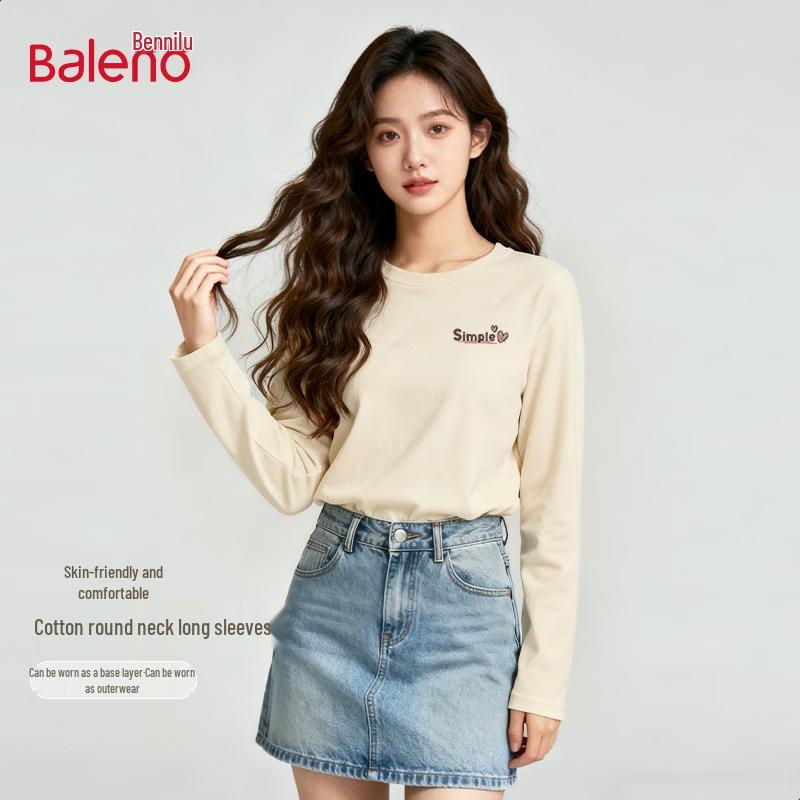 Baleno Women's 2026 New Loose Fit Pure Cotton Long Sleeve T-Shirt
