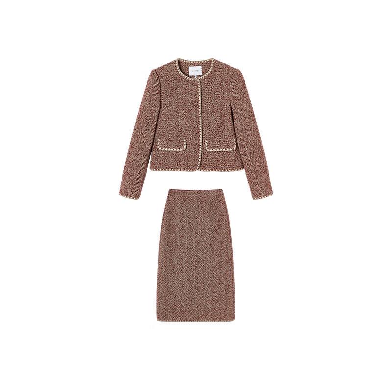 Xiangying Women's Boucle Tweed Skirt Suit