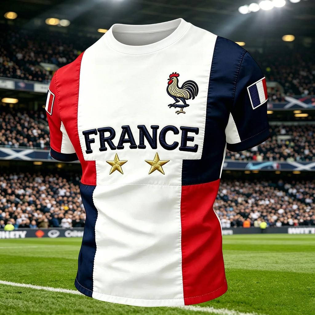 Men's Casual Crew Neck Short Sleeve Pullover T-Shirt Football Fan Jersey World Cup Supporter Top France Design