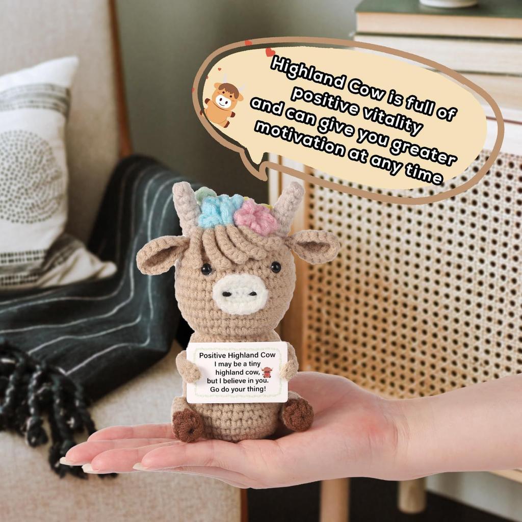 Crochet Emotional Support Cow Doll Decoration Desk Accessories Kawaii Positive Energy Cow Doll Home Room Decor Christmas Gift