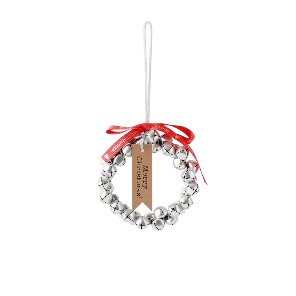 Christmas Decoration Small Wreath Door Hanger Wall Hanging with Red Velvet and Bell for Home and Car