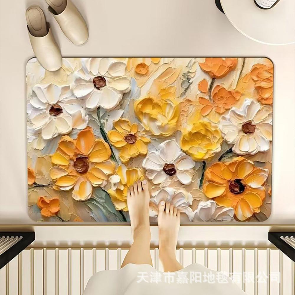 2pcs Oil Painting Diatom Mud Floor Mat Bathroom Absorbent Mat Kitchen Floor Mat Decoration Non-slip Carpet