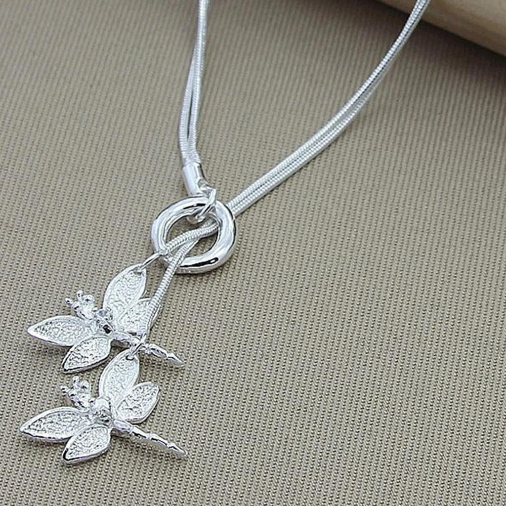 Copper Two Dragonfly Pendant Necklace For Women Snake Chain Necklace Wedding Engagement Jewelry