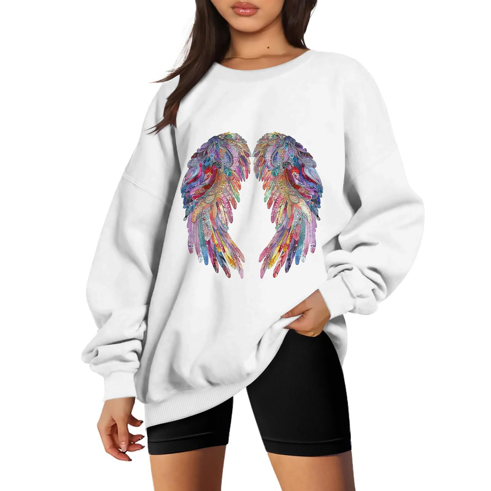 

Жіночий модний повсякденний светр з довгими рукавами та круглим вирізом із принтом S білий