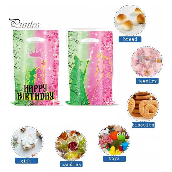Witch Party Gift Bags Green And Pink Candy Treat Bag Plastic Snack Gift Pouch for Girls Birthday Party Baby Shower Supplies