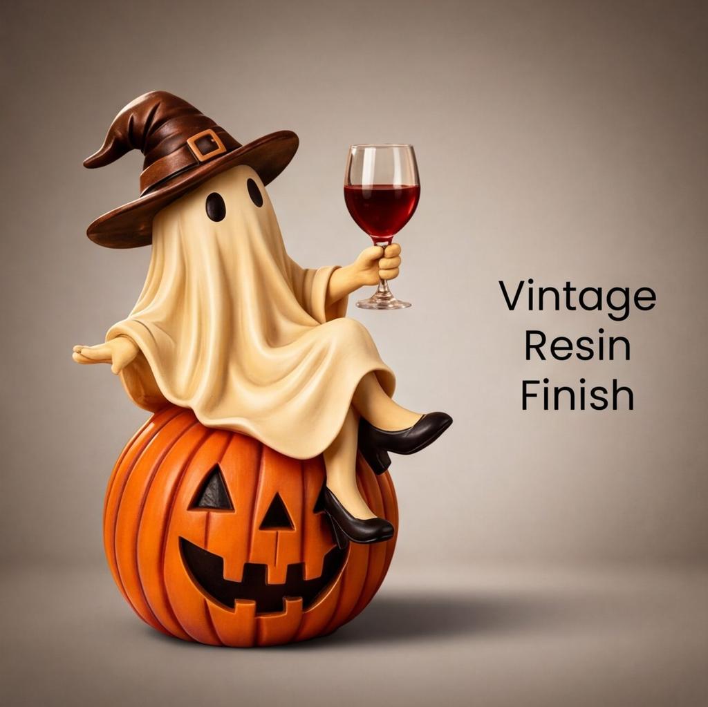 Grusliches Gespenst mit Weinglas Halloween-Figur Harzhexe Kürbis Tischmittelstück für Kaminsims Bar Party Dekoration Einzigartiges Vintage-Feiertagsornament