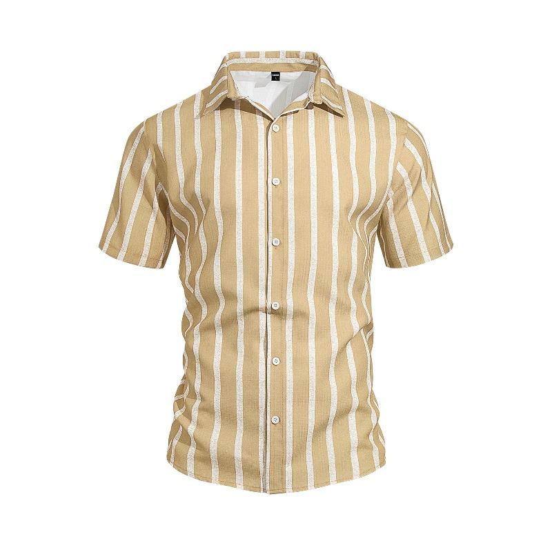 Summer Casual Short Sleeve Shirt Vertical Stripe Pattern Men Daily Blouse Fashion Regular Fit Men Striped Turn Collar Short Sleeve Shirt