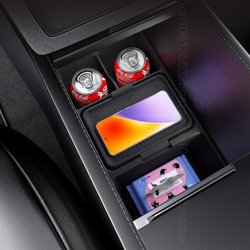 For Tesla Model Y Juniper 2025+ Center Console Storage Box Car Central Lower Layer Tray Silicone Organizer Accessories Tidying