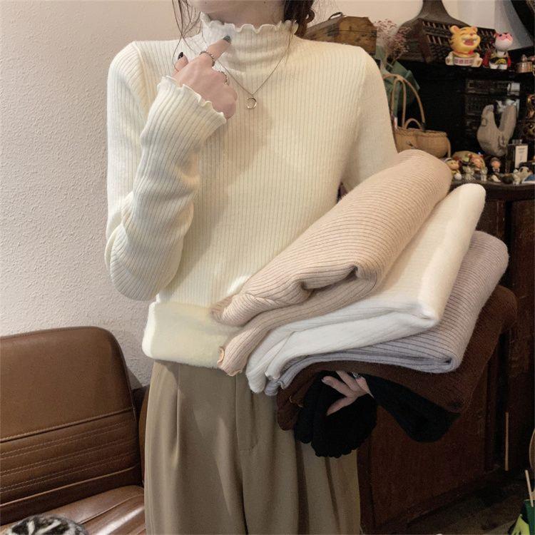 Herbst Winter Halber Rollkragen Elegante Oberteile Damen Französischer Vintage Slim Basic Langarm Kleidung High Street Casual Strickpullover