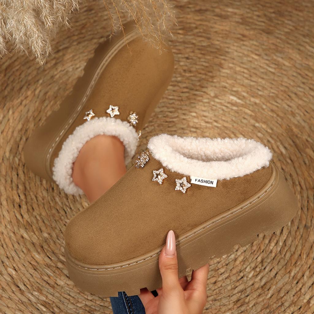 Fashion Chunky Platform Wedge Heel Furry Casual Shoes Women 2025 Winter Warm Plush Mules Slippers Soft Thick Bottom Fur Outdoor Slippers
