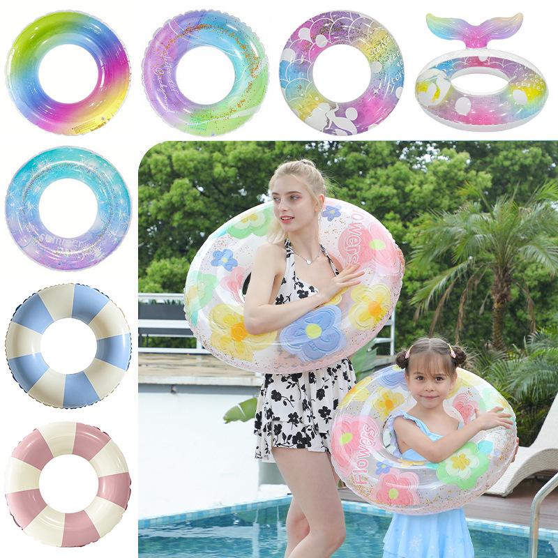 Inflatable Starry Sky Sequin Swimming Ring for Women - Thickened, Eco-friendly PVC