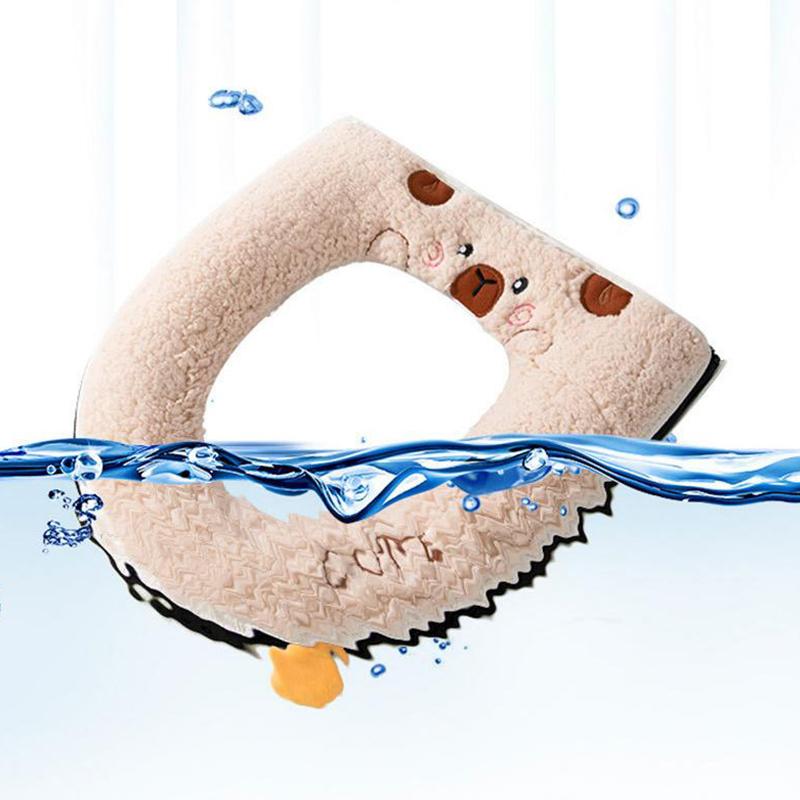 Winter Warm Toilet Seat Cover With Cartoon Bear Pattern Thicken Cushion Bathroom Essential Kids Friendly Cartoon Cover