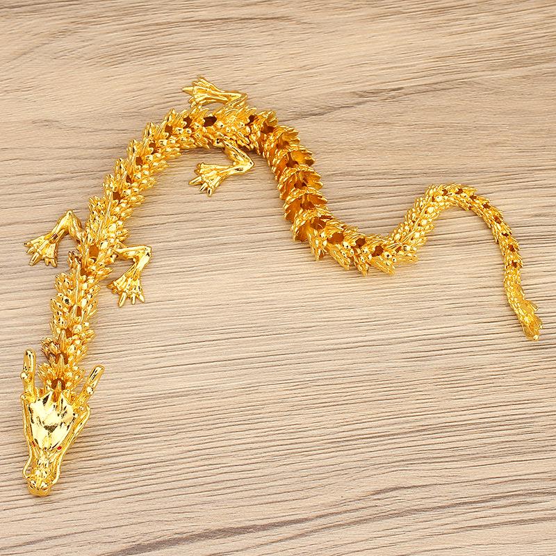 Brass 3D Articulated Chinese Dragon Ornament for Home or Office, Antique Metal Handcrafted Decor.