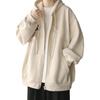 Men Fall Winter Hoodie Letter Print Drawstring Loose Hooded Zip-up Cardigan Outerwear with Pockets Mid Length Sport Jacket