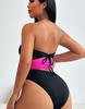 Women's Swimsuit Black Strapless Back Tied One-piece Swimsuit Bikini Beachwear Bathing Suits