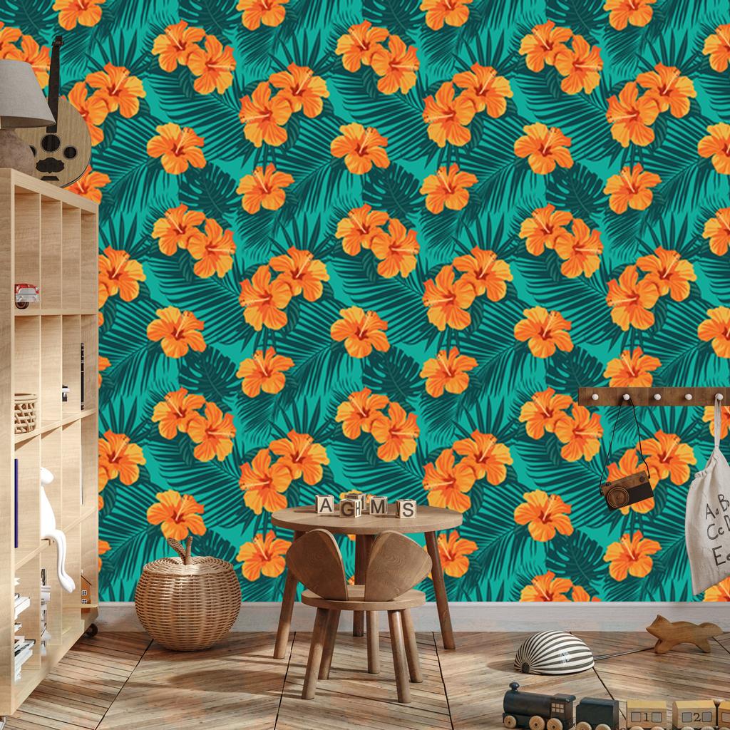 Exotic Leaves and Flowers Wallpaper for Living Room and Bedroom 50x1000