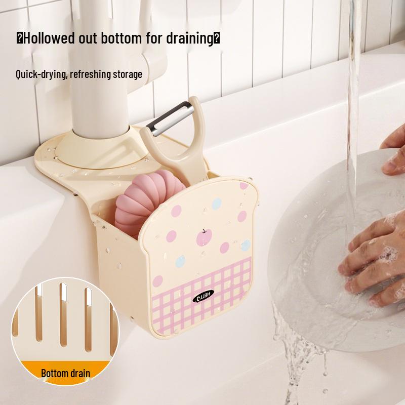 Multi-Functional Hanging Sink Dish Rack with Detachable Hooks and Hollow Drain Storage