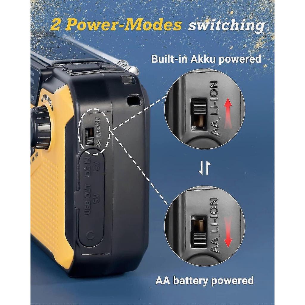 Radio Solare di Emergenza J-369 - Power Bank da 3000mAh, AM/FM, Manovella, Torcia, Lampada da Lettura, Allarme SOS per Sopravvivenza e Outdoor