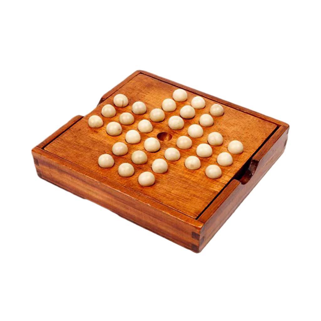 Solitaire Board Game Table Top Wooden with 32 Pegs Kids Chess Toy Office Decor