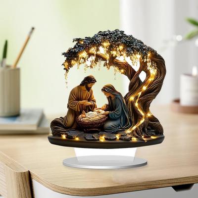 Christmas Nativity Scene Acrylic Tabletop Sign 2D Flat Desktop Display Ornament for Christian Home Shelf Decor