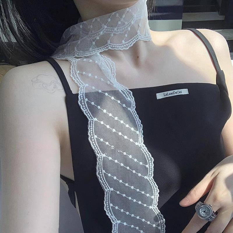 Women's French Retro Black Polka Dot Silk Scarf - 2025 High-End Layered Ribbon Hair Tie & Square Scarf Accessory
