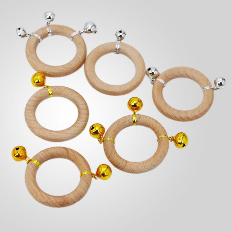 Beech Handbell Infants Baby Toy Solid Wood Unpainted Wooden Ring Soothing Funny Exercise