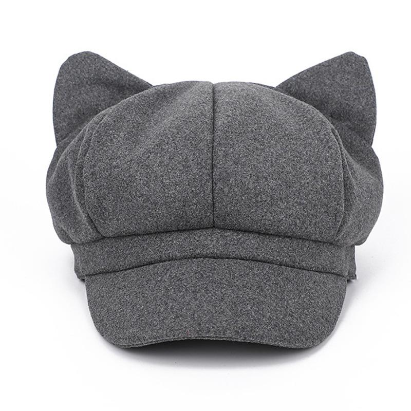 Beret Winter Hats for Women Solid Plain Cute Cat Ear Octagonal Newsboy Cap Ladies Casual Winter Beret Women Painter Cap Vintage