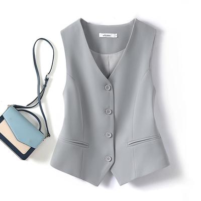 Women Formal Vest V Neck Single-breasted Sleeveless Cardigan Solid Color Loose OL Commute Office Wear Waistcoat Lady Coat