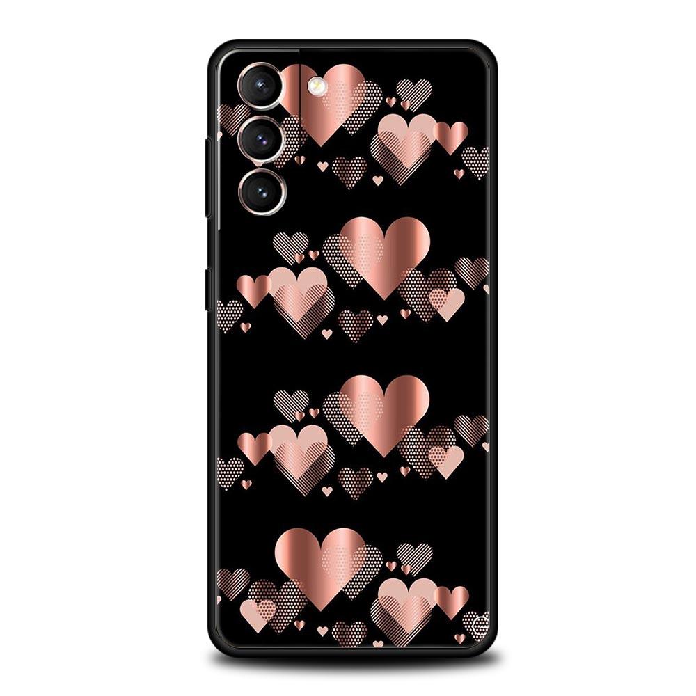 Gold Rose Love Heart Phone Case For Samsung Galaxy S24 S23 S22 Ultra S20 S21 FE 5G S10 S9 Plus S10E S8 S7 Edge Silicone Cover
