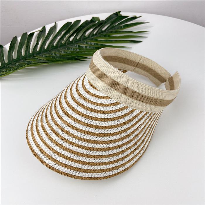 Empty Hat Children's Face Hat Ins Sunscreen Sun Hat Korean Elastic No Top Straw Hat Travel Striped Beach