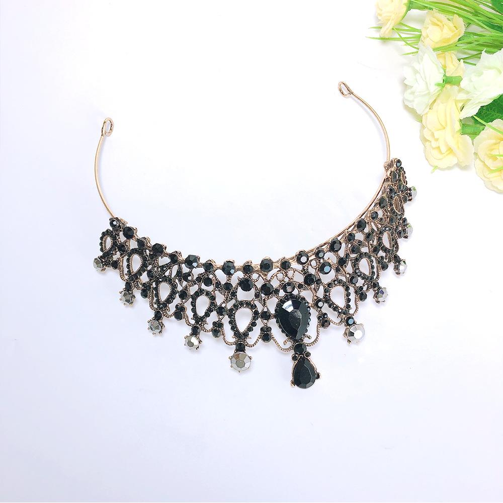 Barokowa Retro Czarna Luksusowa Korona Tiara Ślubna Suknia Ślubna Korona Urodzinowa