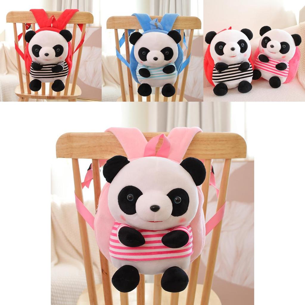 Cute Panda Cartoon Kids Backpack With Short Plush Material For School And Travel