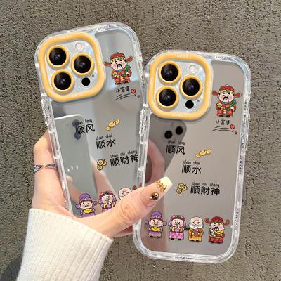Applicable To Apple 15pm Mobile Phone Case Iphone135 God of Wealth 14 Mirror Anti-fall 12 Smooth Flow 11 Transparent Women