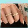 Elegant Geometric Design Enamel Pearl Ring Adjustable Size For Fashionable Women
