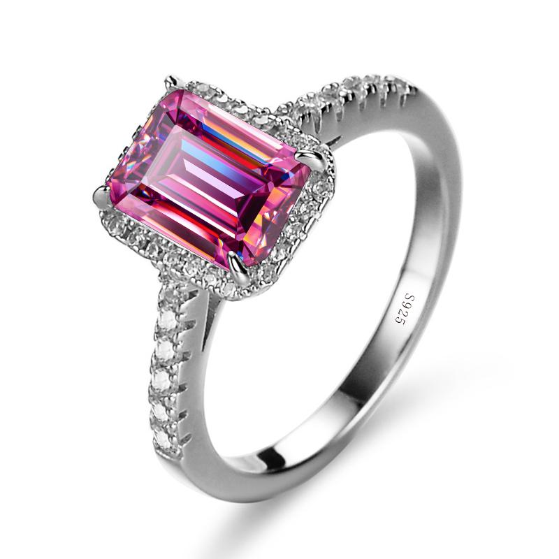 

Bague Ringen, стерлинговое серебро 925 пробы, изумрудная огранка, муассанит, драгоценный камень, свадебное обручальное кольцо с бриллиантами для женщин, ювелирные изделия, подарки 17.3mm розовый
