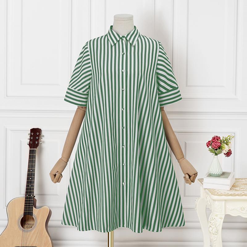 

ZANZEA Женское повседневное платье-рубашка в полоску с отложным воротником и короткими рукавами 3XL зелёный