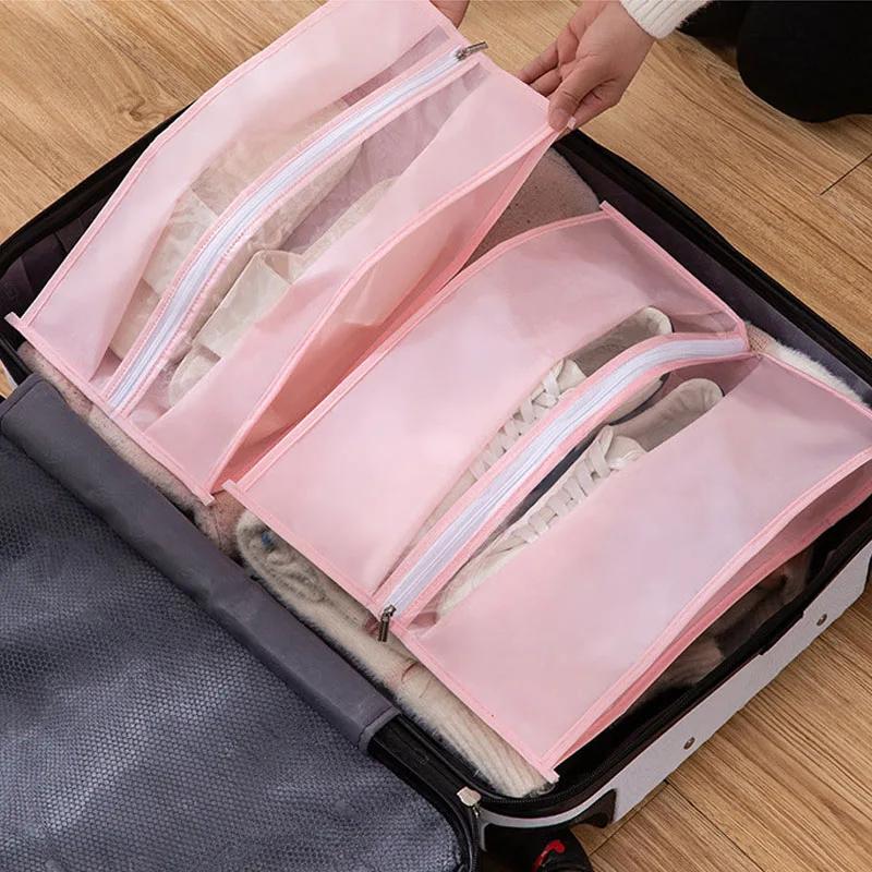 Tranparent PEVA Shoes Bag Portable Waterproof Duseproof Shoes Zipper Storage Bag Classified Hanging Shoes Storage Bags Closet
