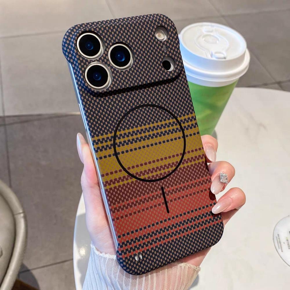 Schlanke rahmenlose Kühl-Kevlar-Kohlefaser-Hülle für iPhone 17 Air 16 15 14 Plus 13 12 Pro Max 11 Für Magsafe Magnetische PC-Abdeckung