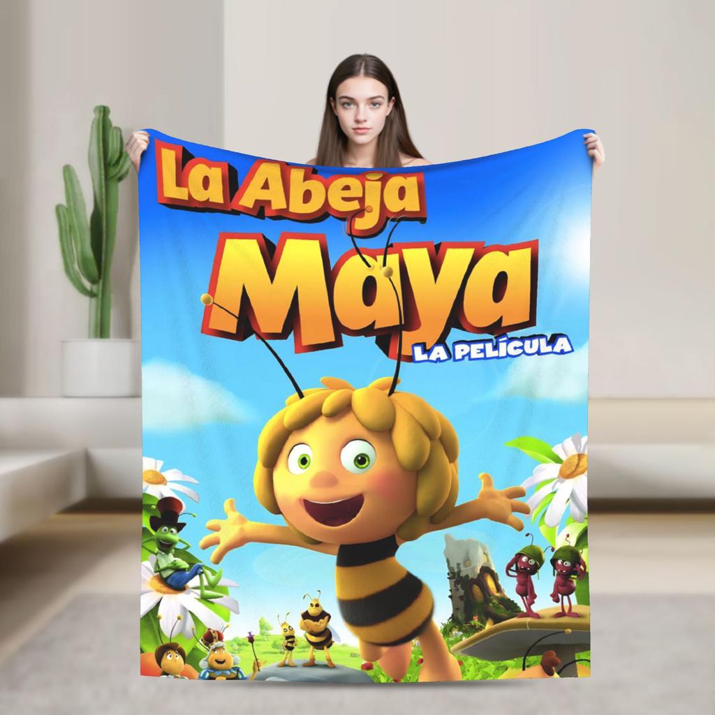 Maya The Bee With Flowers Cartoon Throw Blanket for Couch  Fuzzy Soft Plush Blanket 50x60 Inches Multiple Sizes Bedspreads