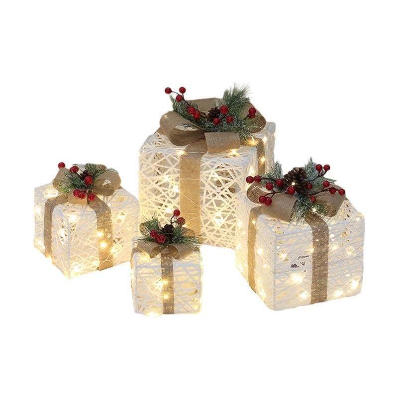 

1 комплект подарочных коробок со светодиодной подсветкой для праздничного оформления, питание от основного источника, светодиодные лампы