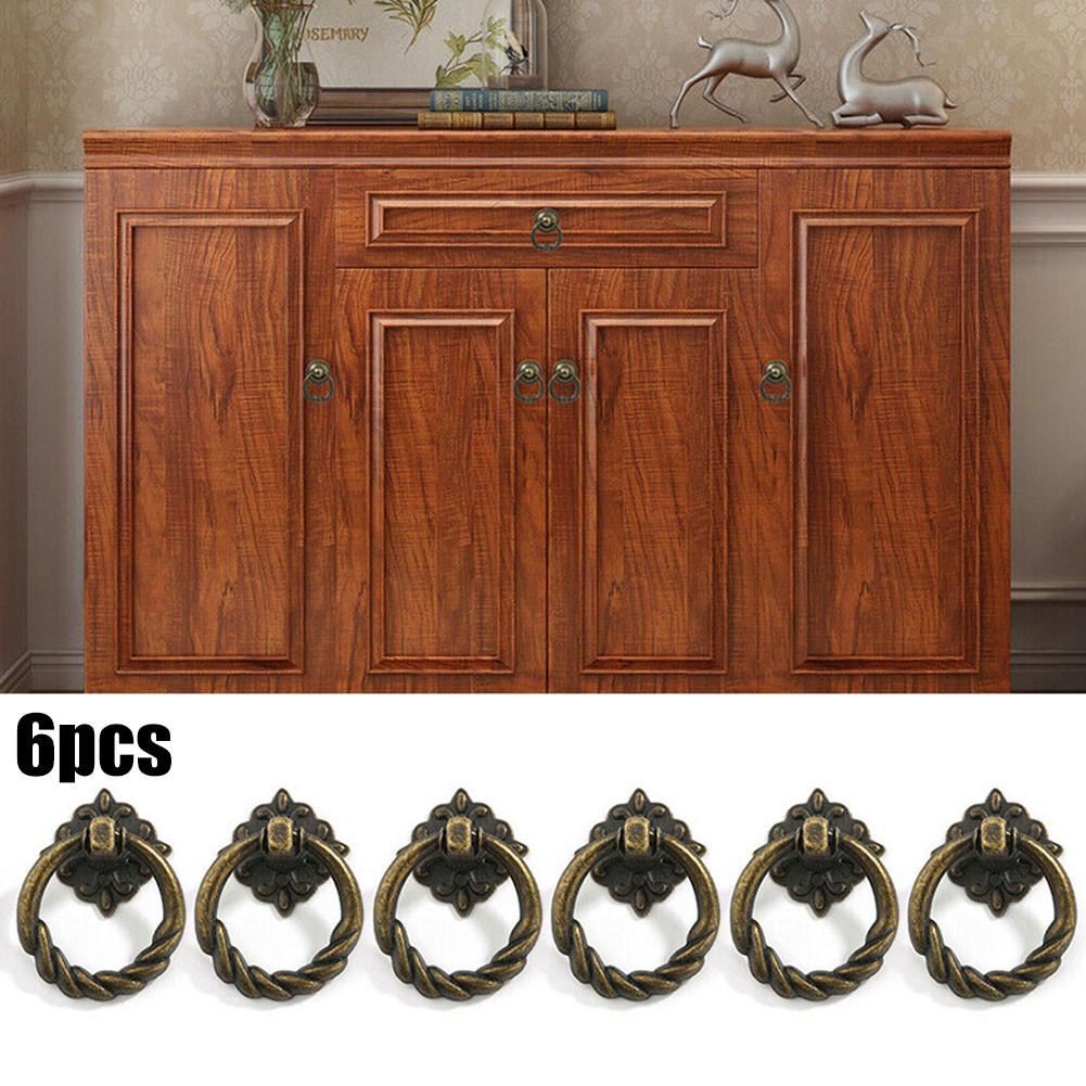 

6pcs Retro Furniture Handle Cabinet Knob Drawer Dresser Pulls Cupboard Drop Ring Pull Handle Vintage Furniture Hardware